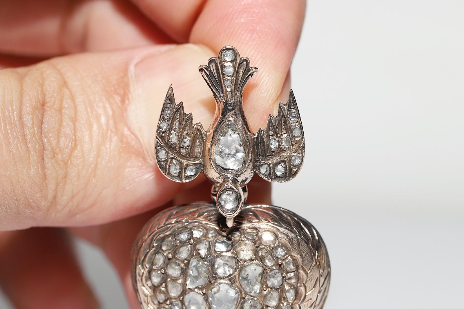Women's Antique Circa 1900s 8k Gold Natural Rose Cut Diamond  Heart Bird Pendant For Sale