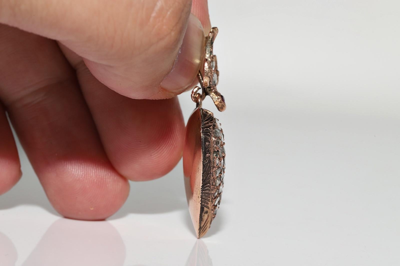 Pendentif ancien des années 1900 en or 8k avec diamants naturels taille rose en forme de cœur d'oiseau en vente 2