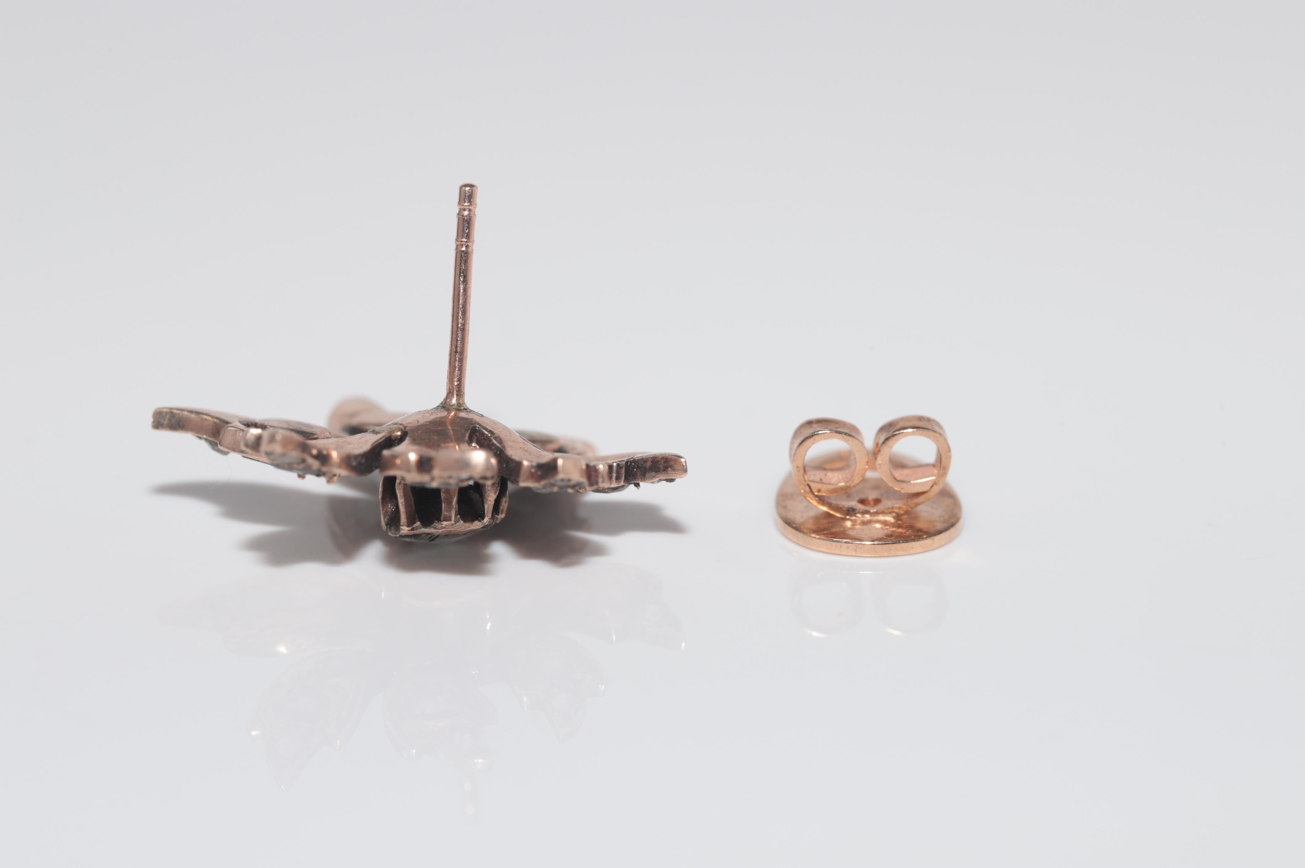 Antike CIRCA 1900s 8k Gold Natürliche Rose Cut Diamond Leaf Design Ohrstecker im Angebot 9