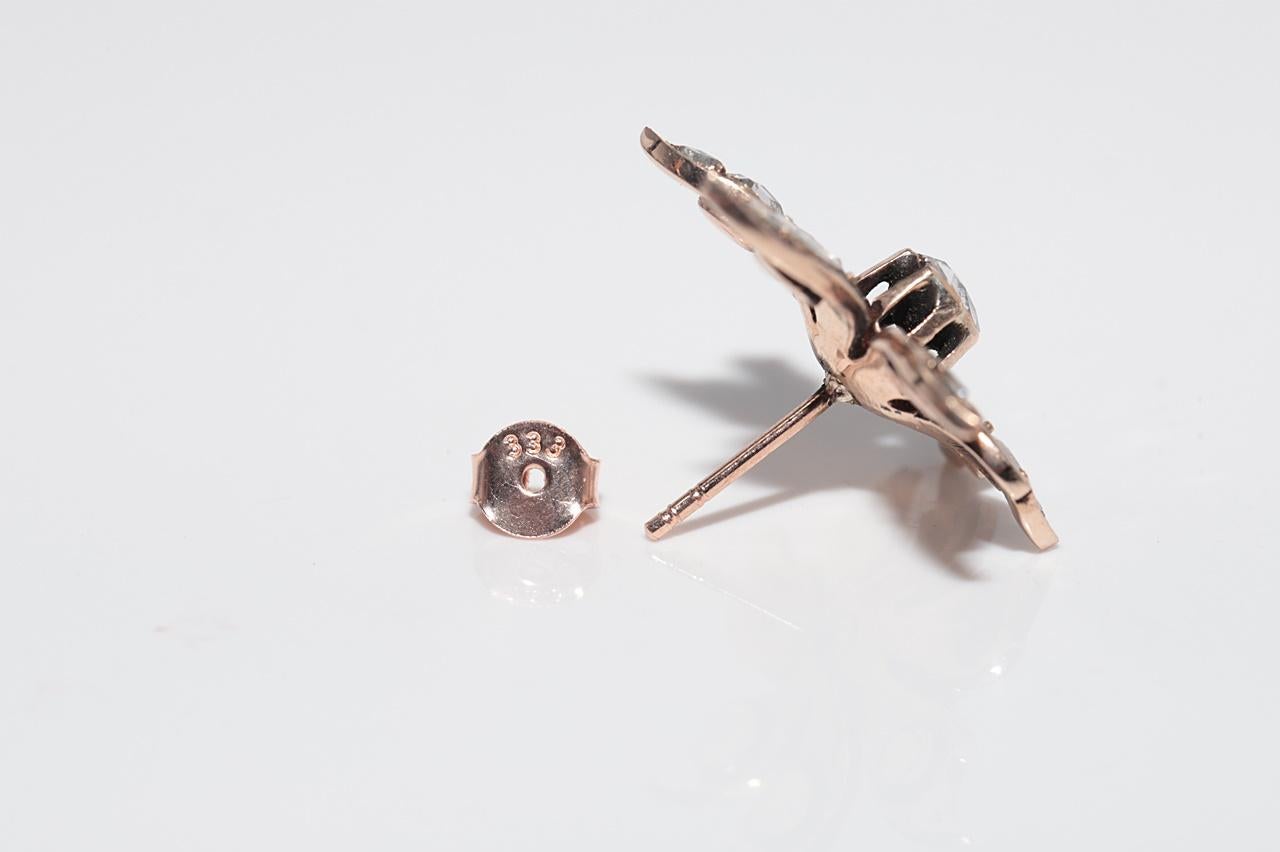 Antiguo pendiente de oro de 8 quilates con diamante natural talla rosa y diseño de hoja de 1900 en venta 10