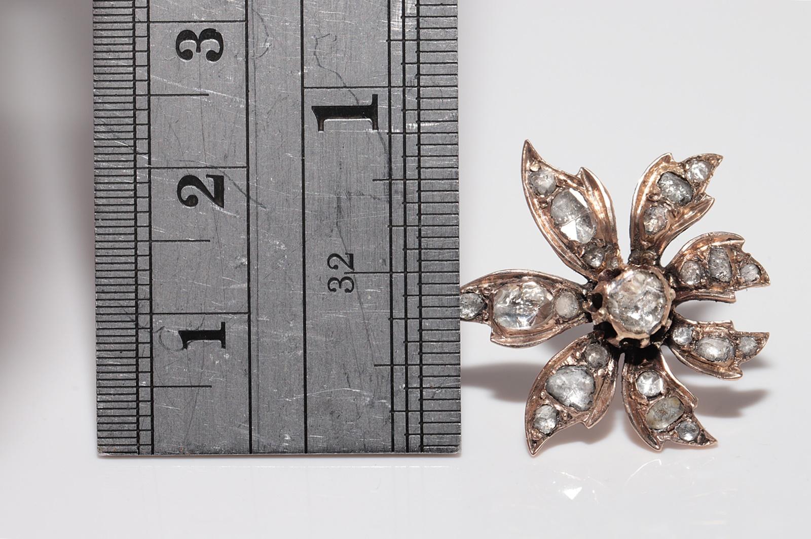 Antiguo pendiente de oro de 8 quilates con diamante natural talla rosa y diseño de hoja de 1900 en Bueno estado para la venta en Fatih/İstanbul, 34