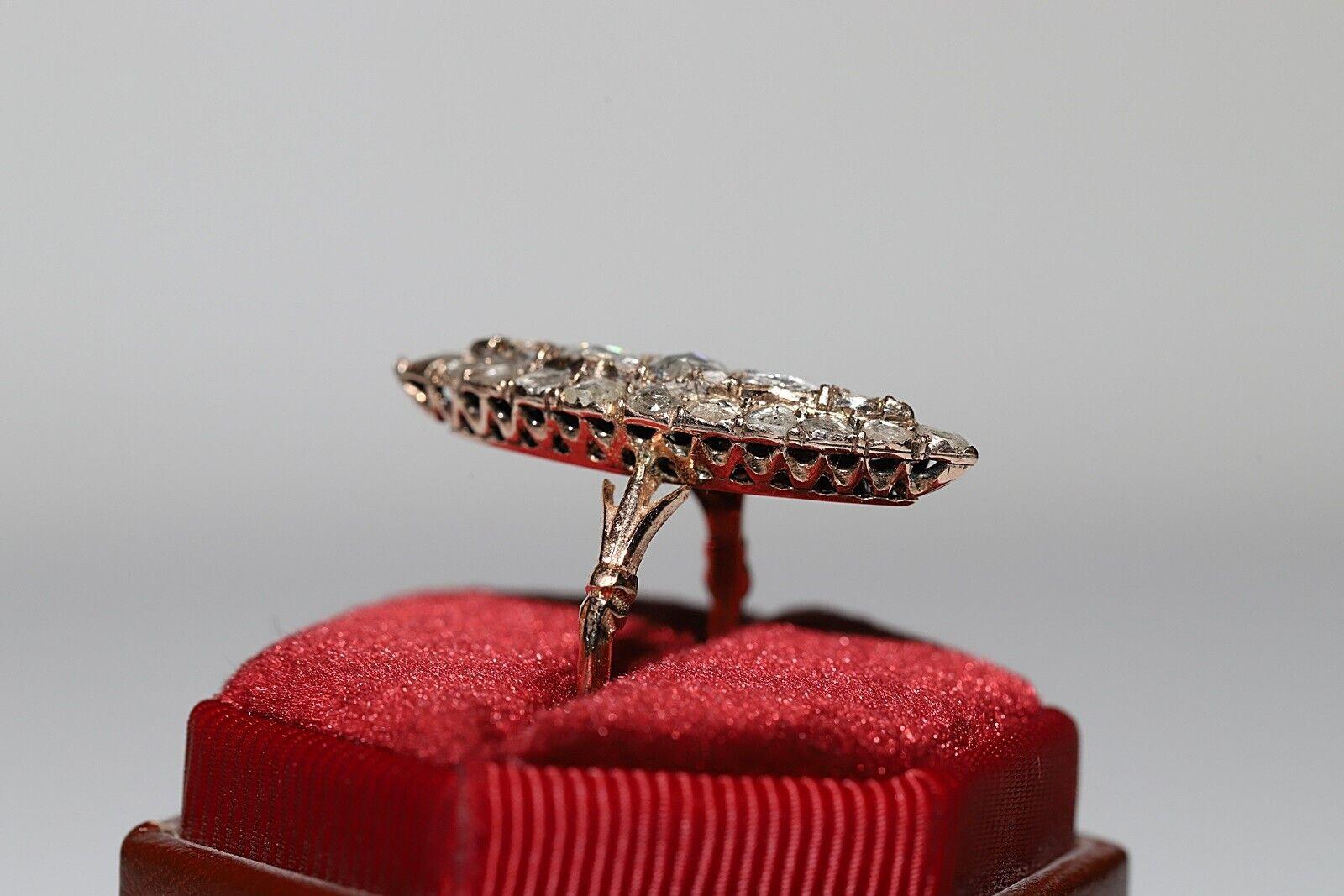 Victorian Antique Circa 1900s 8k Gold Natural Rose Cut Diamond Navette Ottoman Ring