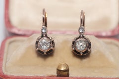 Antique Circa 1900s 8k Gold Natural Rose Cut Diamond Solitaire Earring