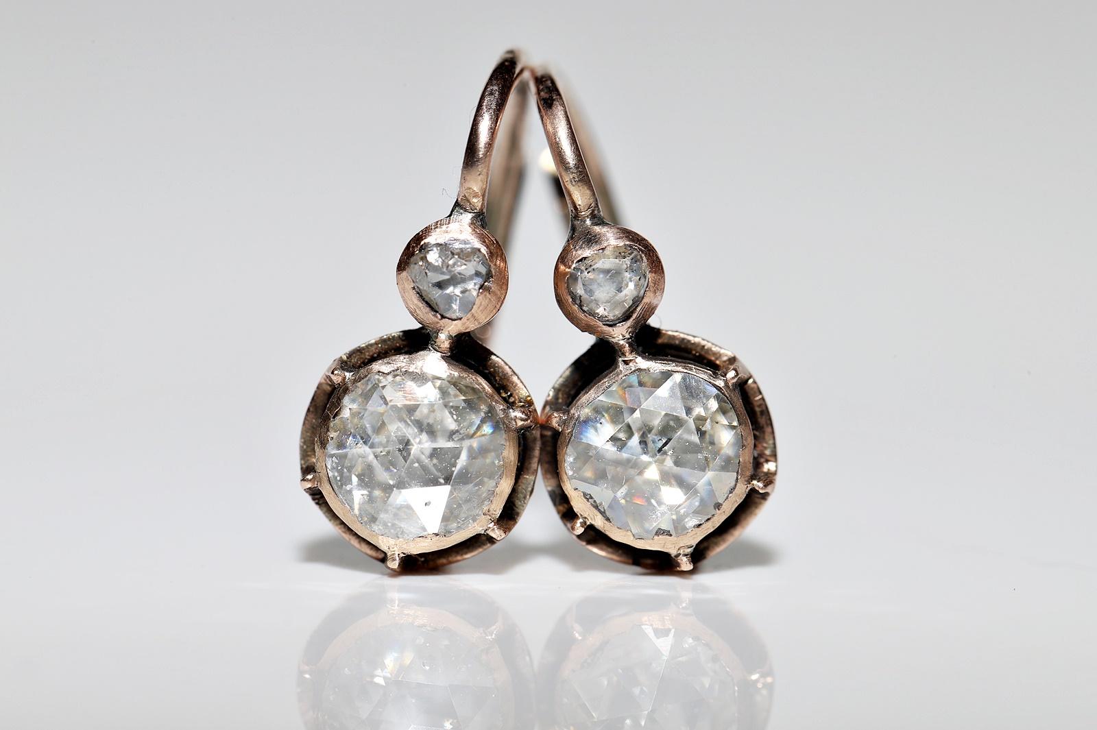 Women's Antique Circa 1900s 8k Gold Natural Rose Cut Diamond Solitaire Earring