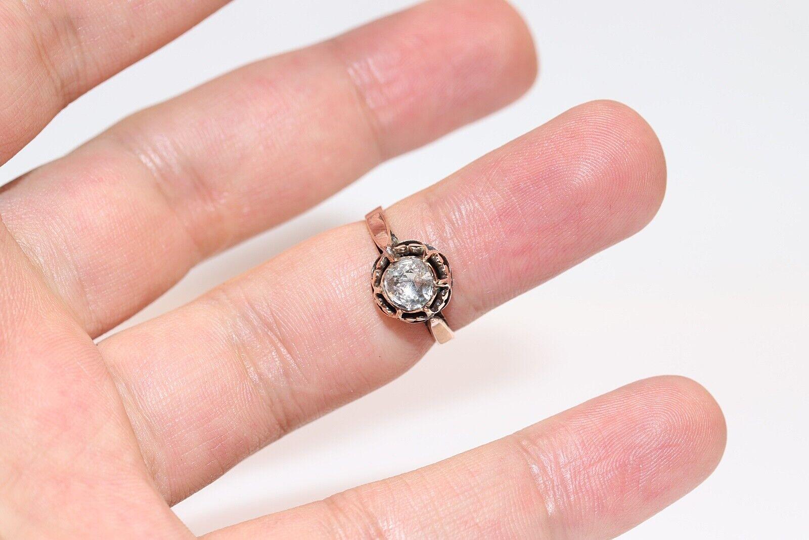 Antique Circa 1900s 8k Gold Natural Rose Cut Diamond Solitaire Ring  For Sale 6
