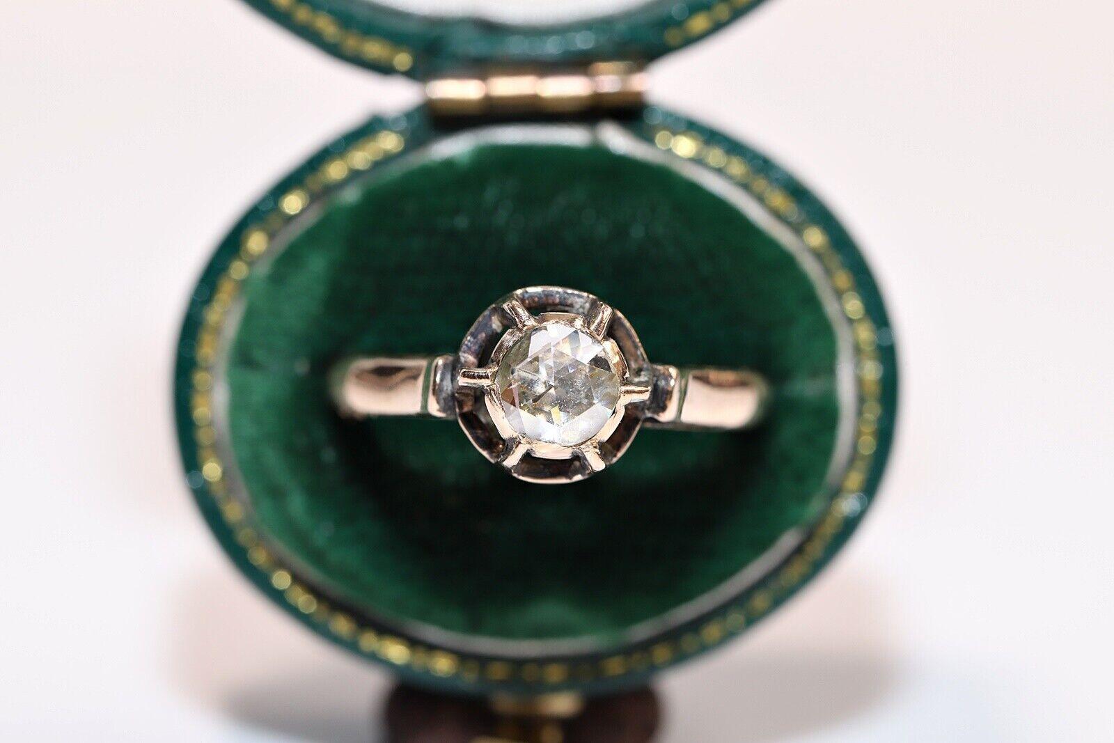 Bague solitaire ancienne des années 1900 en or 8 carats avec diamants naturels taille rose en vente 5