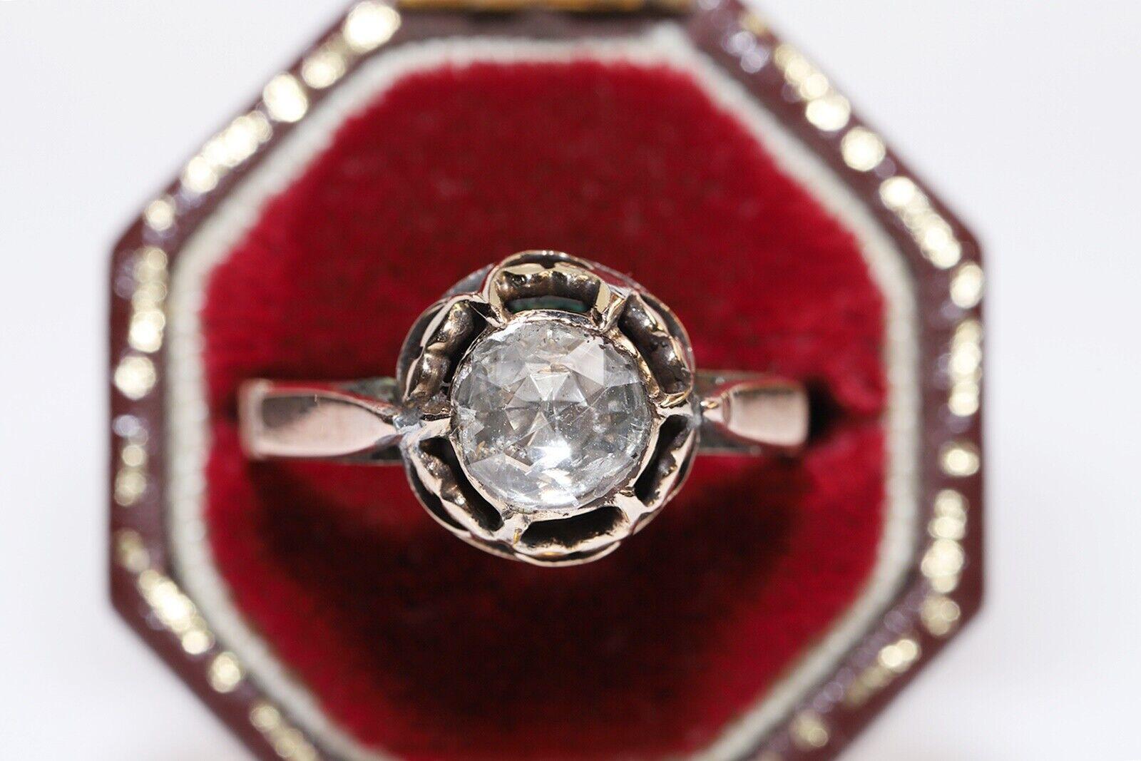 Antique Circa 1900s 8k Gold Natural Rose Cut Diamond Solitaire Ring  For Sale 7