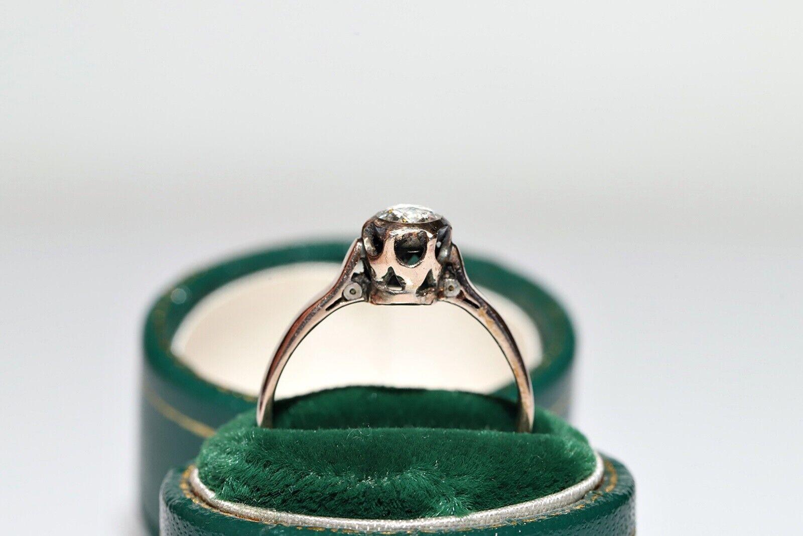 Antiguo anillo solitario de diamantes naturales talla rosa de oro de 8 quilates de la década de 1900 en venta 7