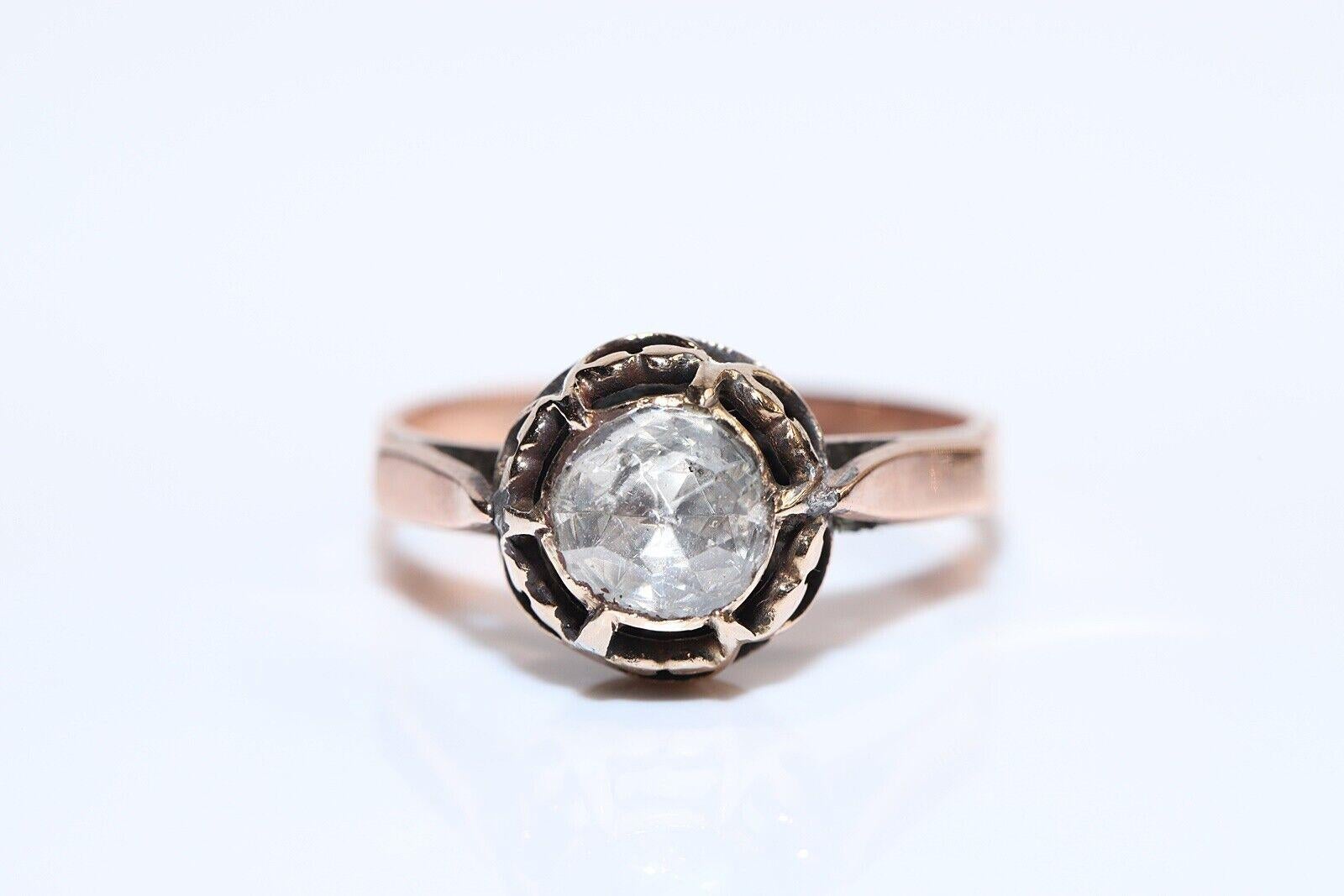 Victorien tardif Bague solitaire ancienne des années 1900 en or 8 carats avec diamants naturels taille rose  en vente