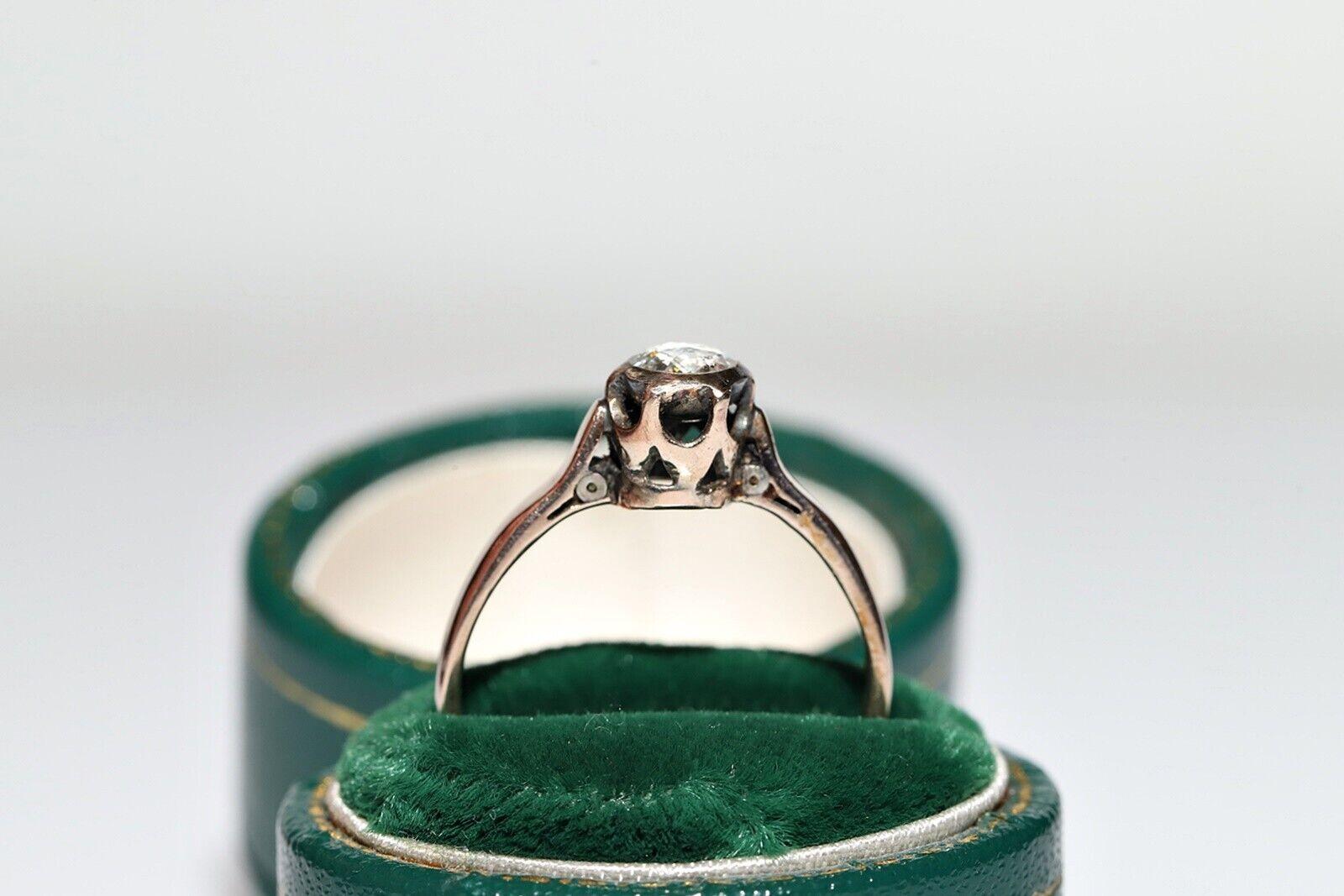 Antiguo anillo solitario de diamantes naturales talla rosa de oro de 8 quilates de la década de 1900 Victoriano en venta