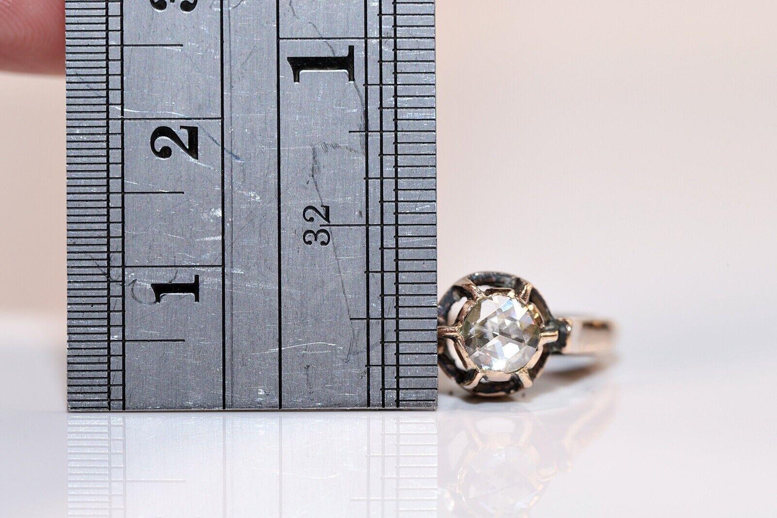 Late Victorian Antique Circa 1900s 8k Gold Natural Rose Cut Diamond Solitaire Ring For Sale