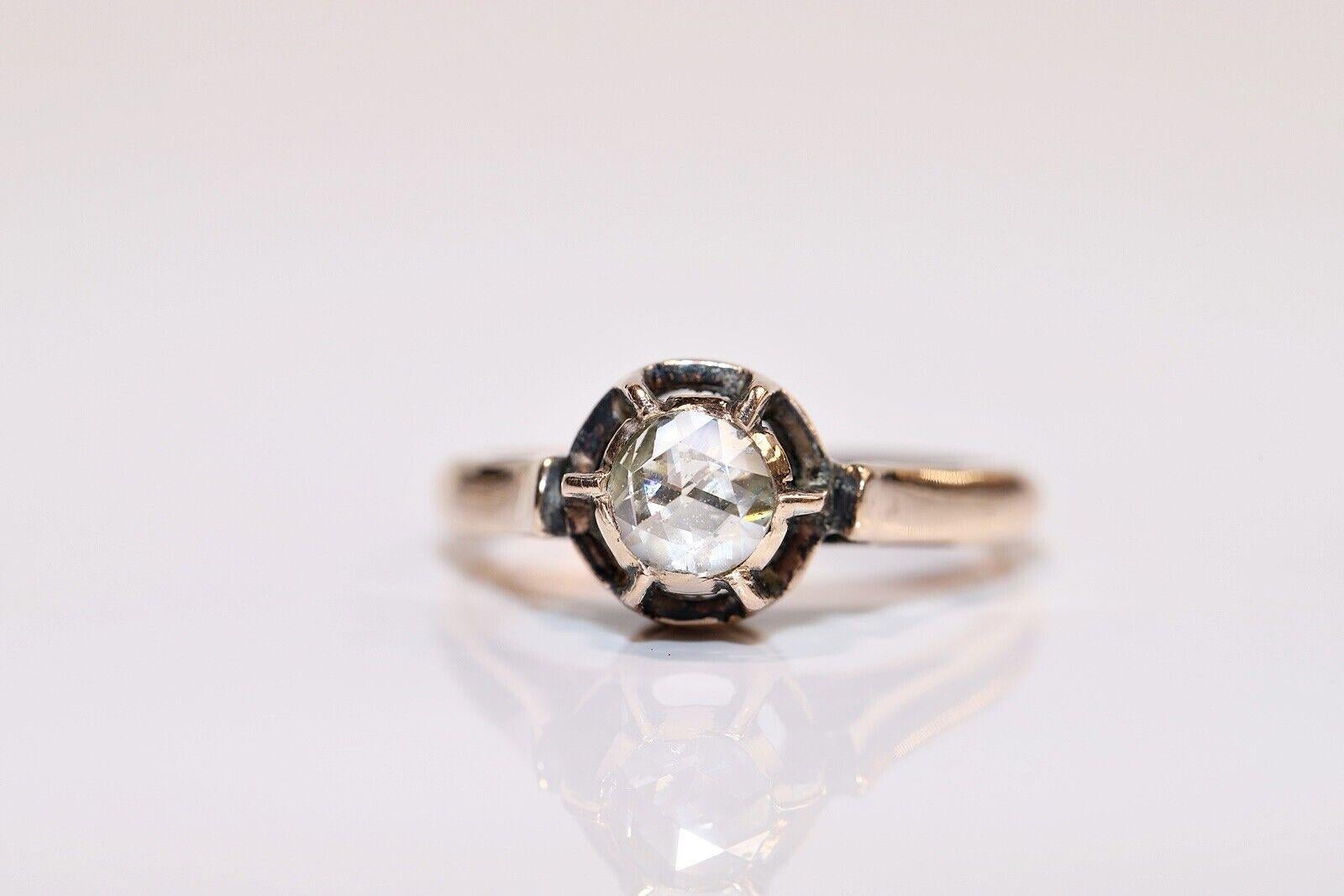 Victorien tardif Bague solitaire ancienne des années 1900 en or 8 carats avec diamants naturels taille rose  en vente