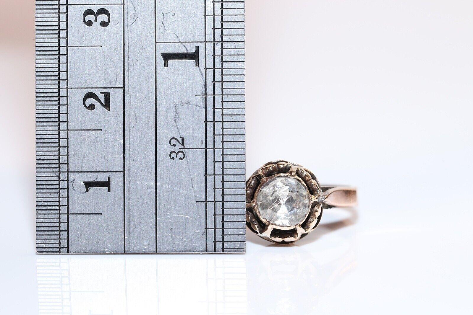 Antique Circa 1900s 8k Gold Natural Rose Cut Diamond Solitaire Ring  In Good Condition For Sale In Fatih/İstanbul, 34