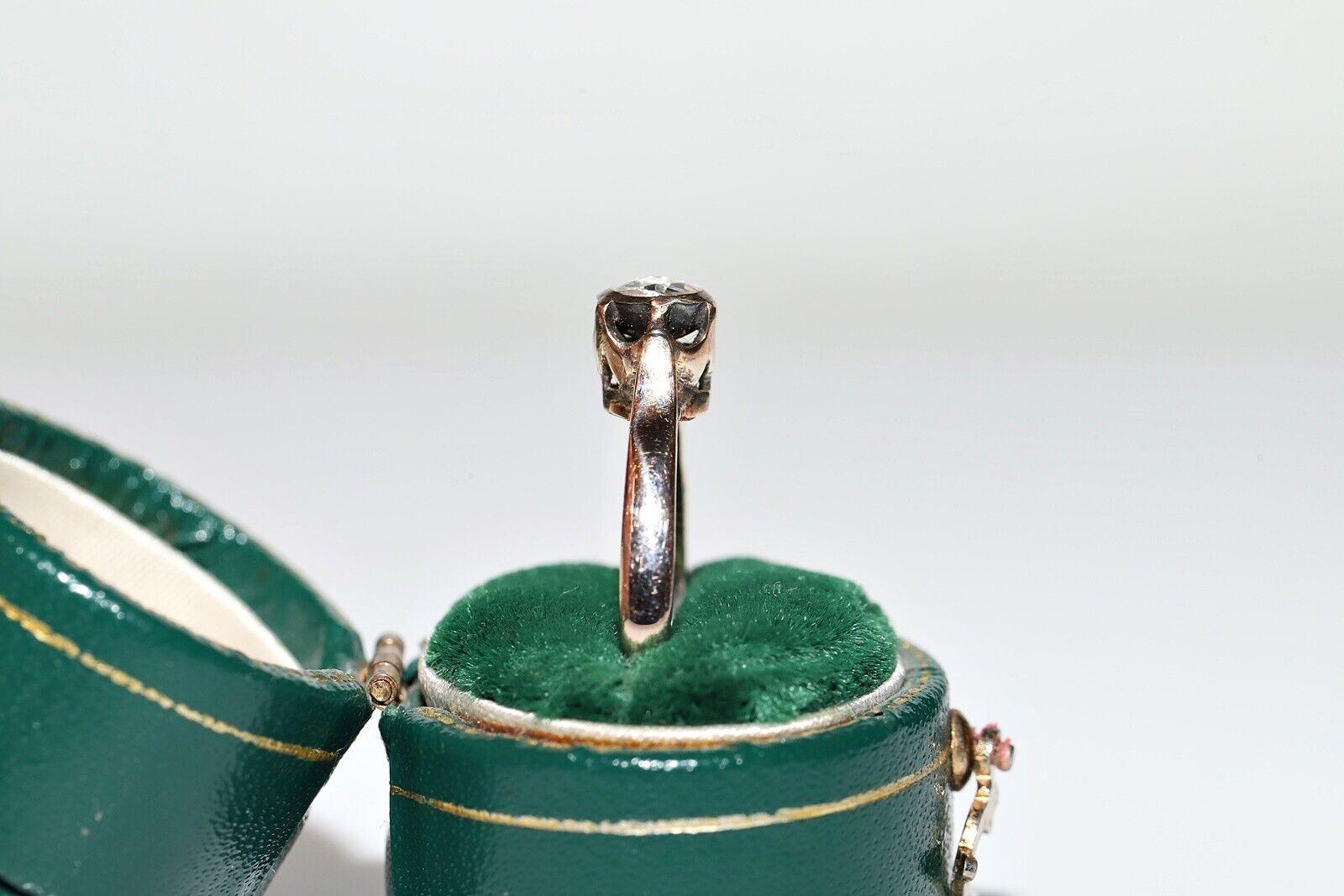Antiguo anillo solitario de diamantes naturales talla rosa de oro de 8 quilates de la década de 1900 Corte rosa en venta