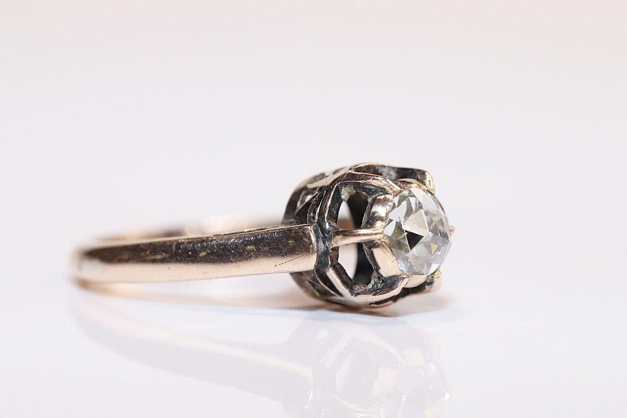 Women's Antique Circa 1900s 8k Gold Natural Rose Cut Diamond Solitaire Ring For Sale