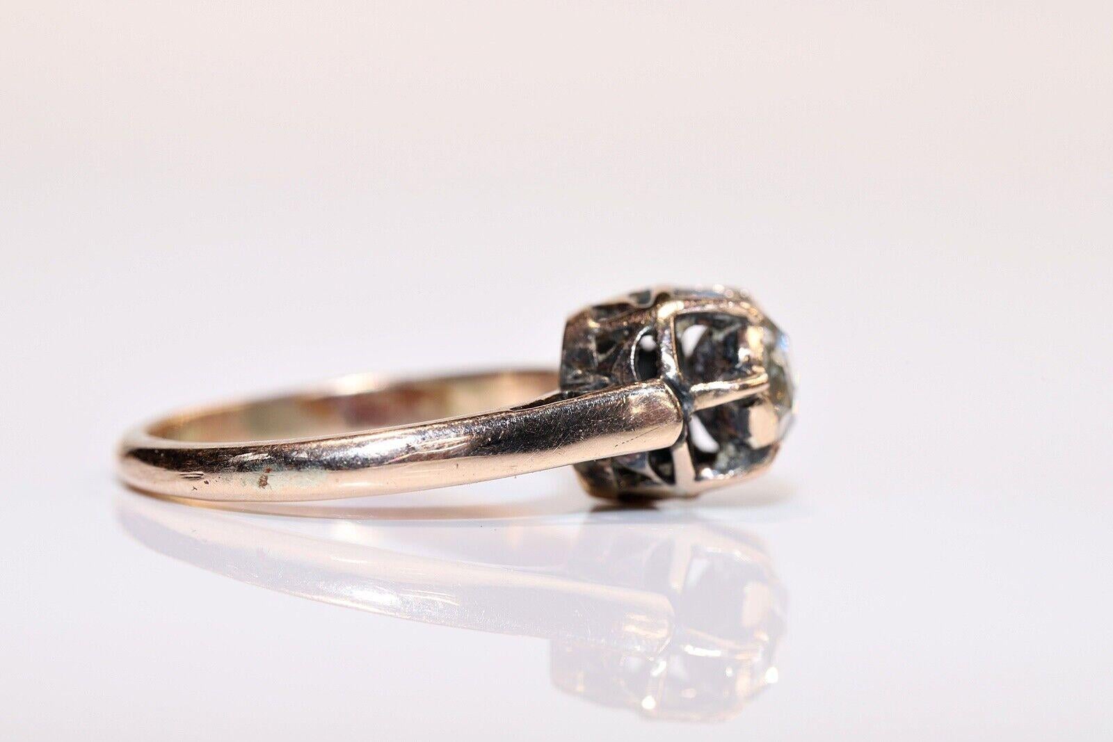 Late Victorian Antique Circa 1900s 8k Gold Natural Rose Cut Diamond Solitaire Ring  For Sale