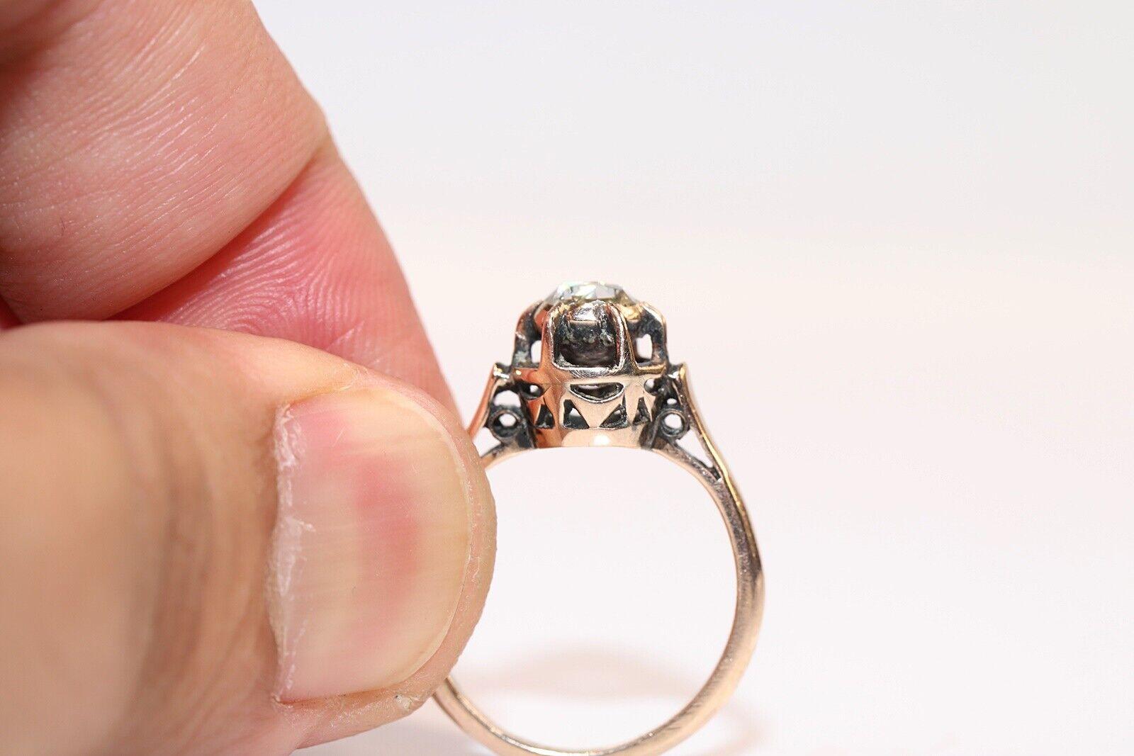 Bague solitaire ancienne des années 1900 en or 8 carats avec diamants naturels taille rose  en vente 1