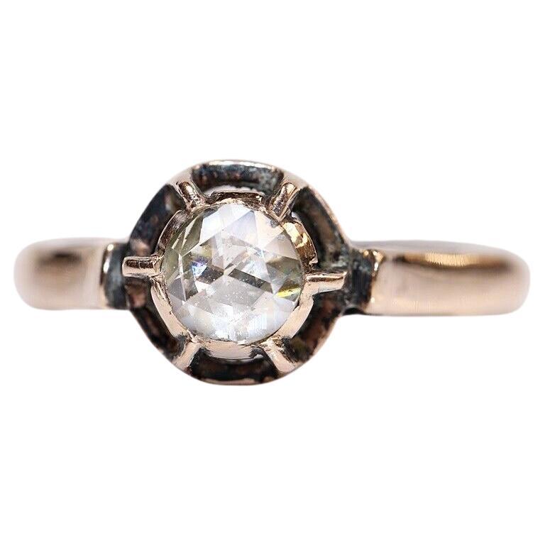 Antique Circa 1900s 8k Gold Natural Rose Cut Diamond Solitaire Ring  For Sale