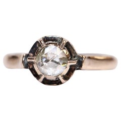 Antique Circa 1900s 8k Gold Natural Rose Cut Diamond Solitaire Ring 