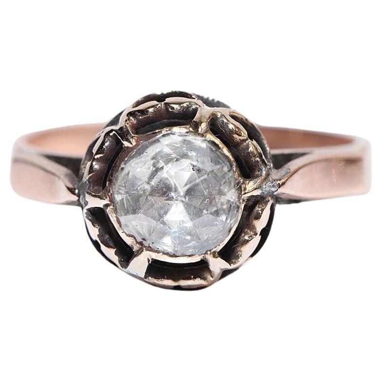 Antique Circa 1900s 8k Gold Natural Rose Cut Diamond Solitaire Ring  For Sale