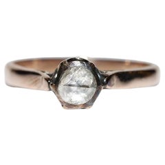 Antique Circa 1900s 8k Gold Natural Rose Cut Diamond Solitaire Ring