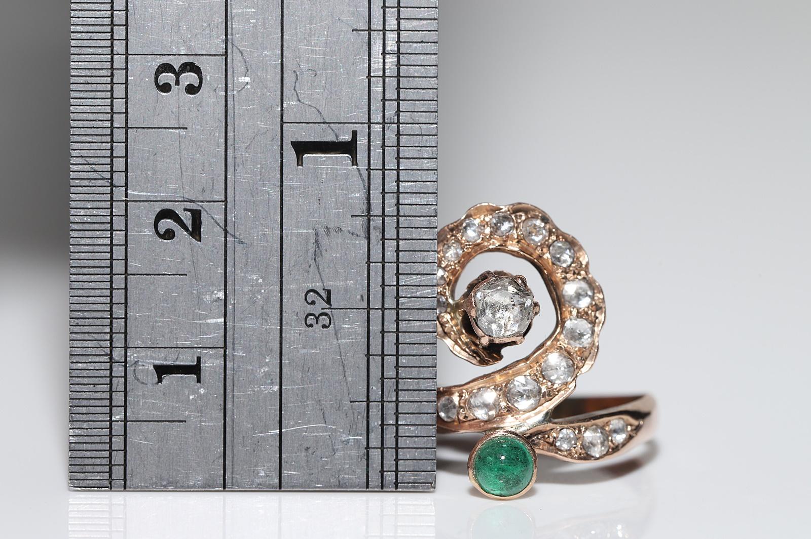 Antike CIRCA 1900s 8k Gold Ottoman Natural Rose Cut Diamant und Smaragd Ring  (Rosenschliff) im Angebot