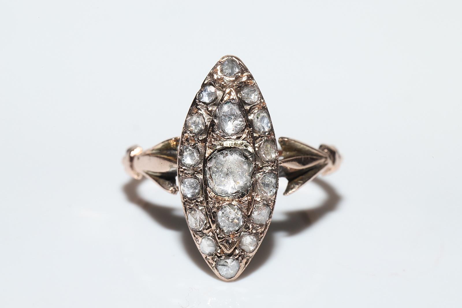 Antique Circa 1900s 8k Gold Ottoman Natural Rose Cut Diamond Navette Ring In Good Condition For Sale In Fatih/İstanbul, 34