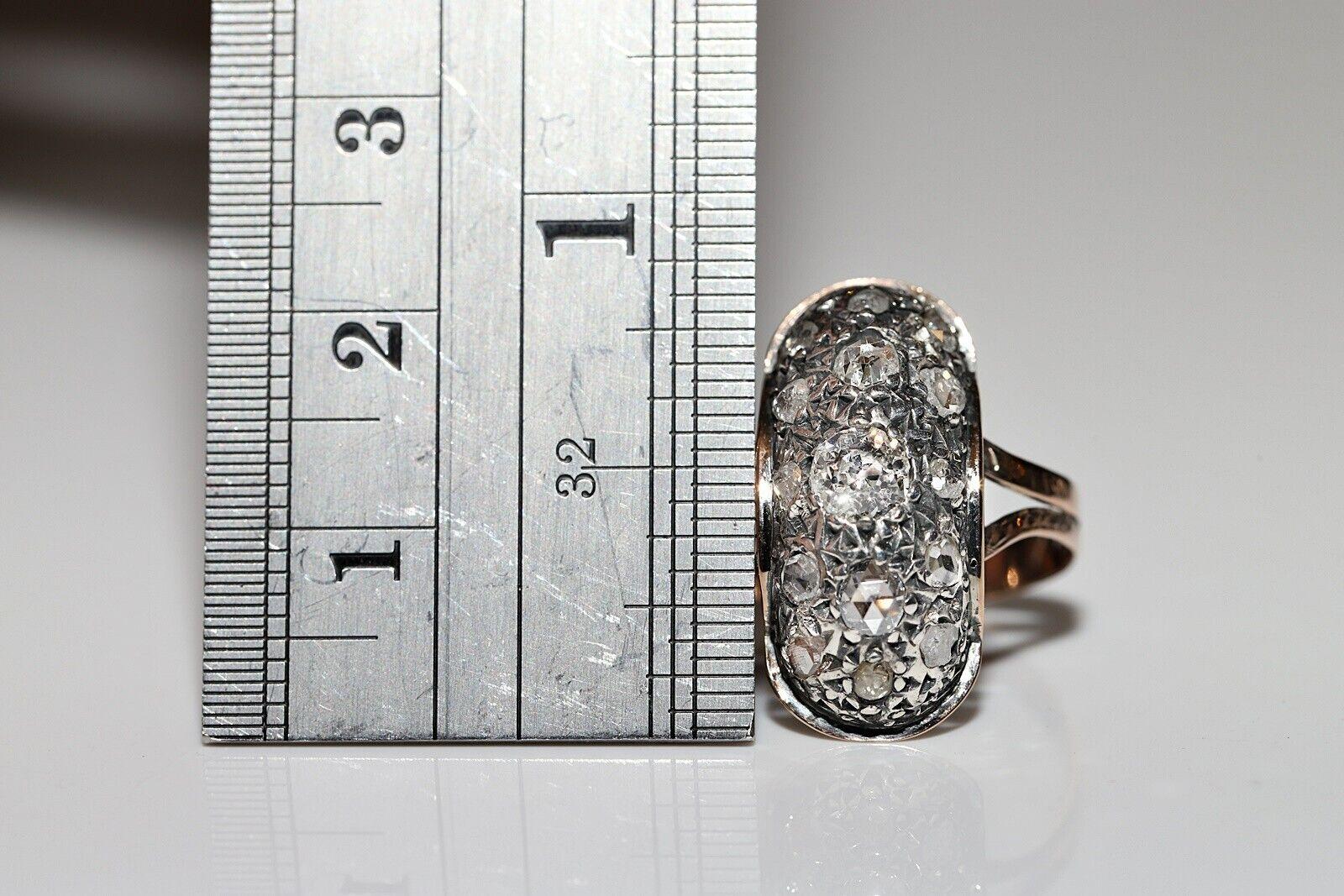Antike CIRCA 1900s 8k Gold Top Silber natürlichen Diamanten dekoriert Navette Ring im Angebot 5