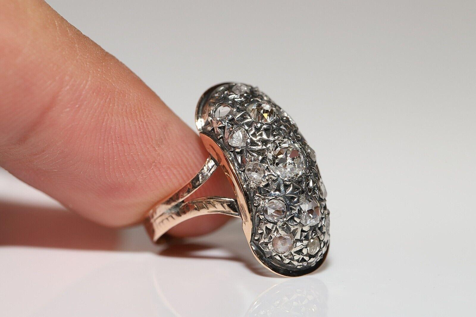 Antike CIRCA 1900s 8k Gold Top Silber natürlichen Diamanten dekoriert Navette Ring Damen im Angebot