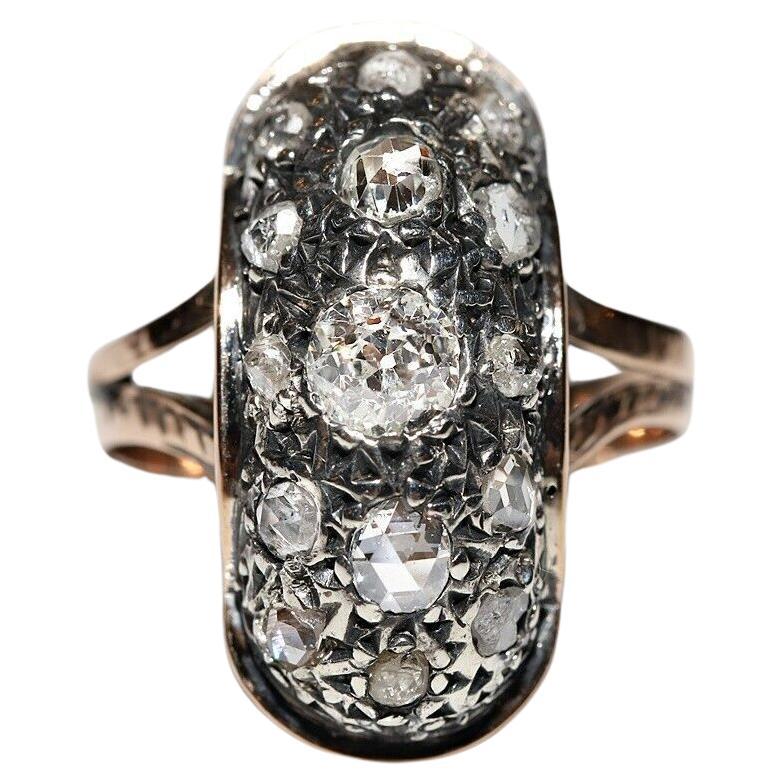 Antike CIRCA 1900s 8k Gold Top Silber natürlichen Diamanten dekoriert Navette Ring im Angebot