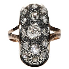 Antike CIRCA 1900s 8k Gold Top Silber natürlichen Diamanten dekoriert Navette Ring