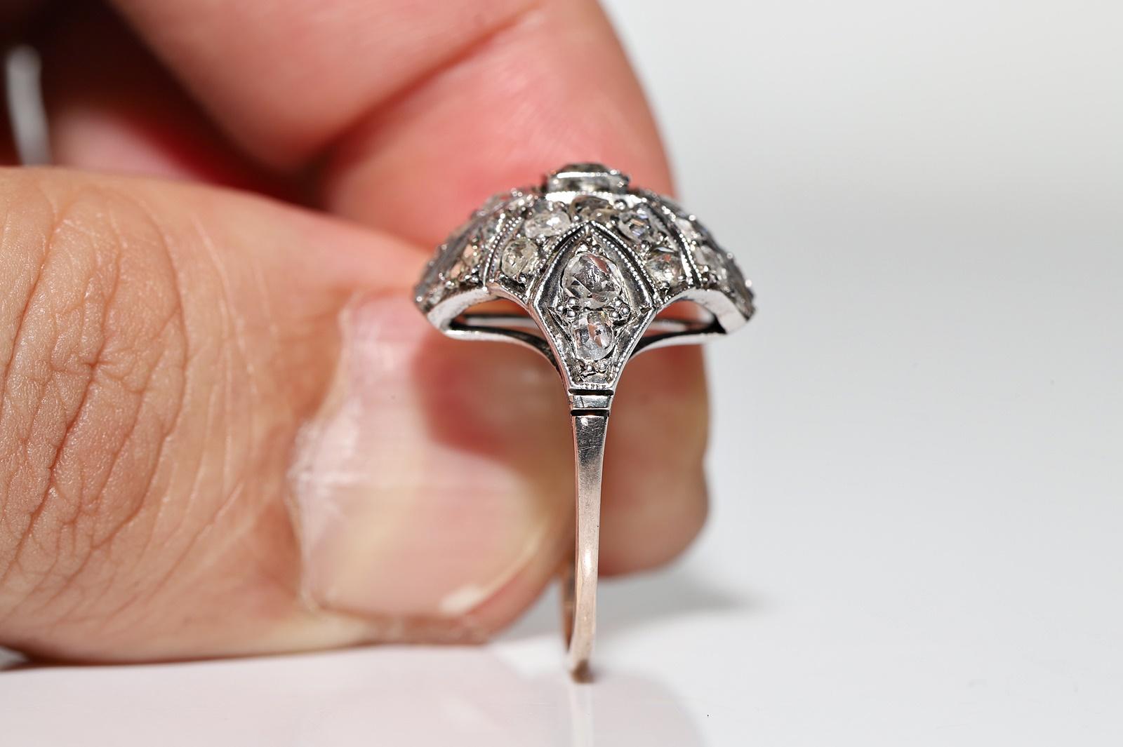 Antique Circa 1900s 8k Gold Top Silver Natural Diamond Decorated Ring For Sale 7