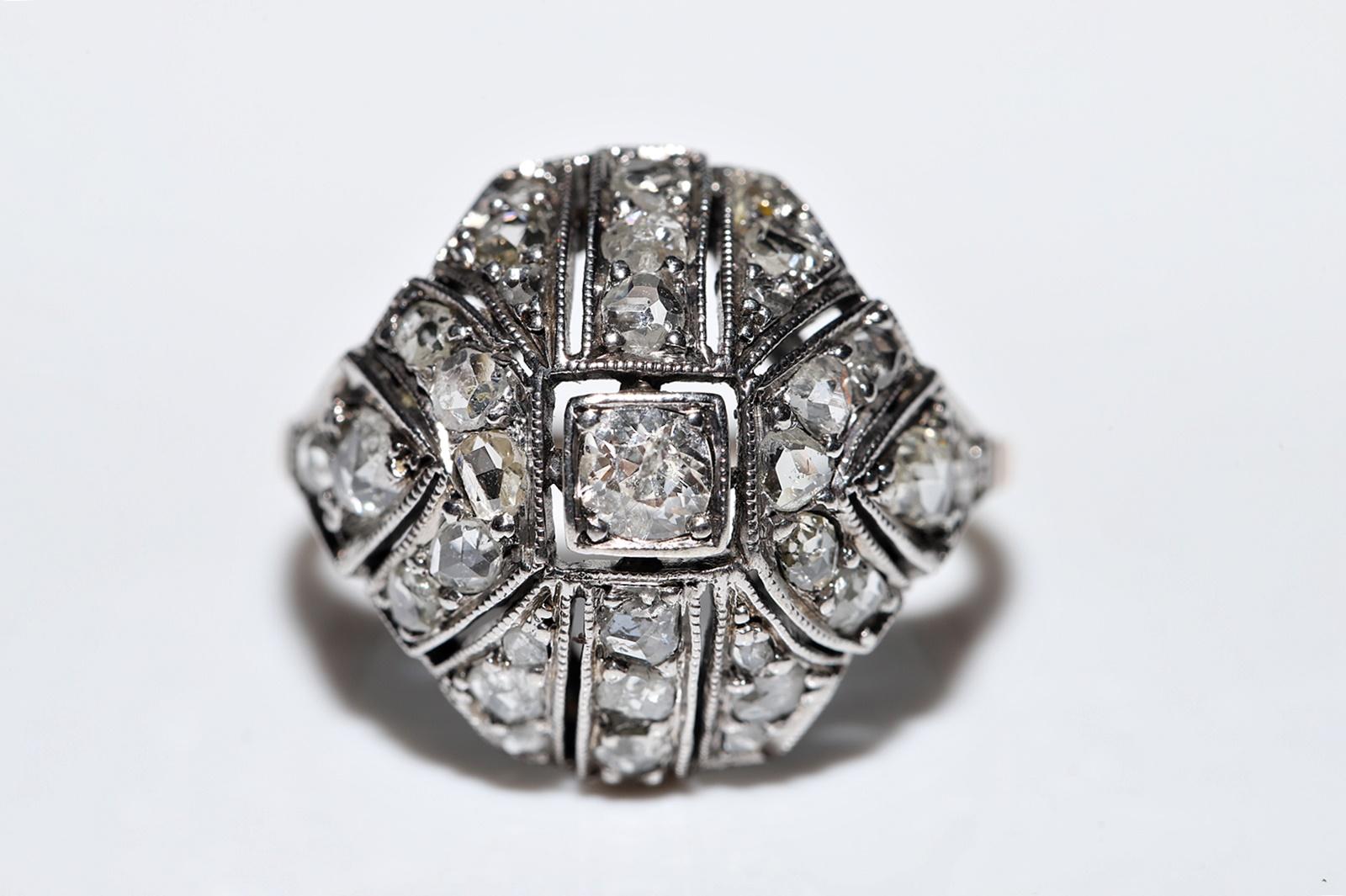 Antique Circa 1900s 8k Gold Top Silver Natural Diamond Decorated Ring  In Good Condition For Sale In Fatih/İstanbul, 34
