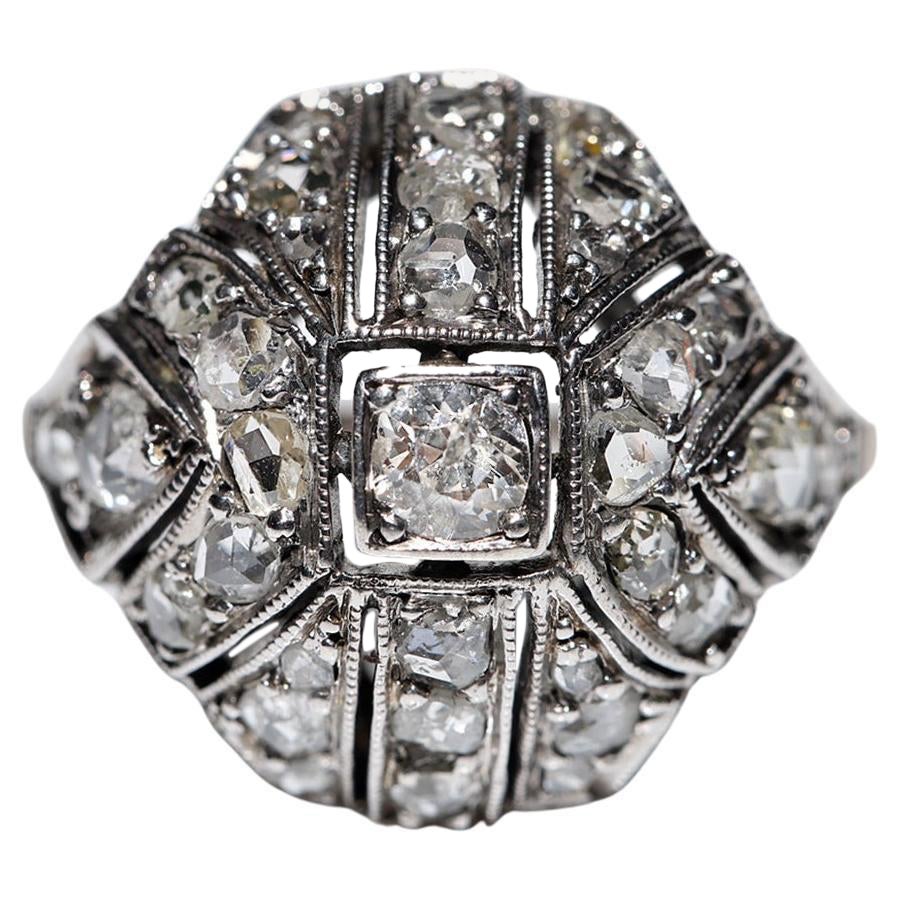 Antico anello decorato con diamanti naturali in oro 8k del 1900 A. Silver