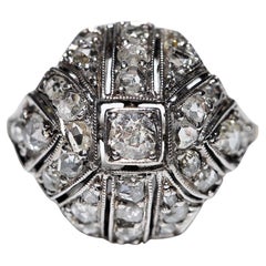 Antique Circa 1900s 8k Gold Top Silver Natural Diamond Decorated Ring