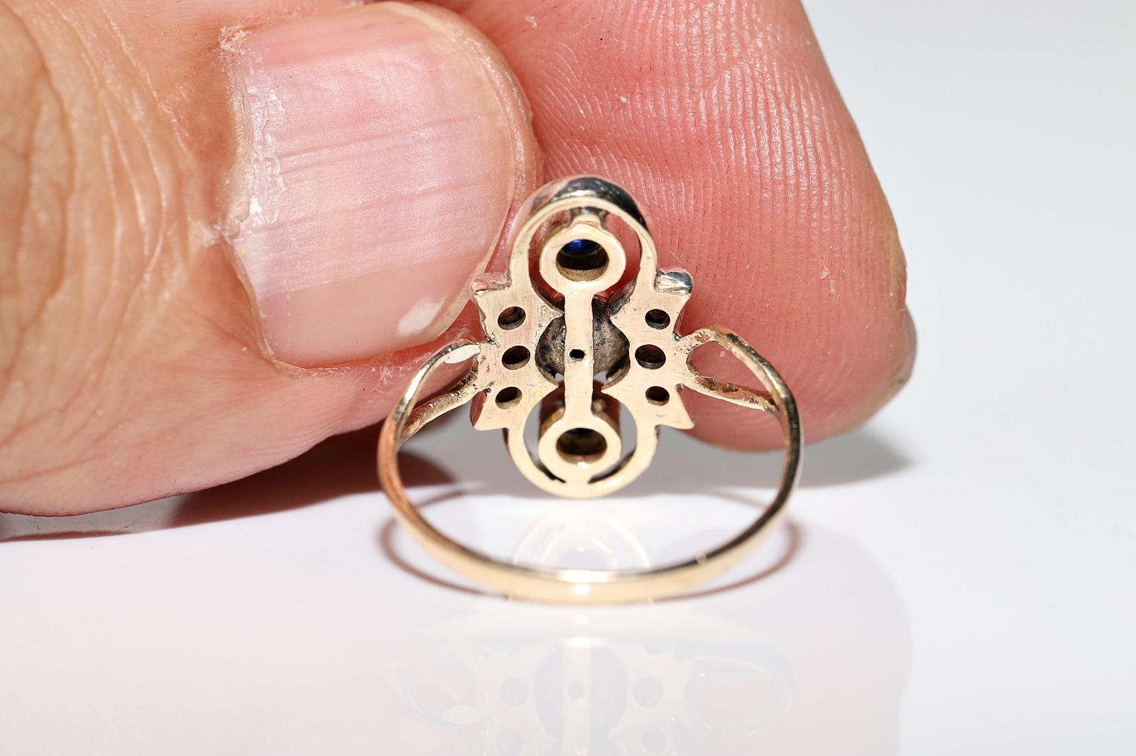 Antiker Ring, um 1900, 8 Karat Gold, Platin, Silber, natürlicher Diamant, Saphir und Rubin im Angebot 4