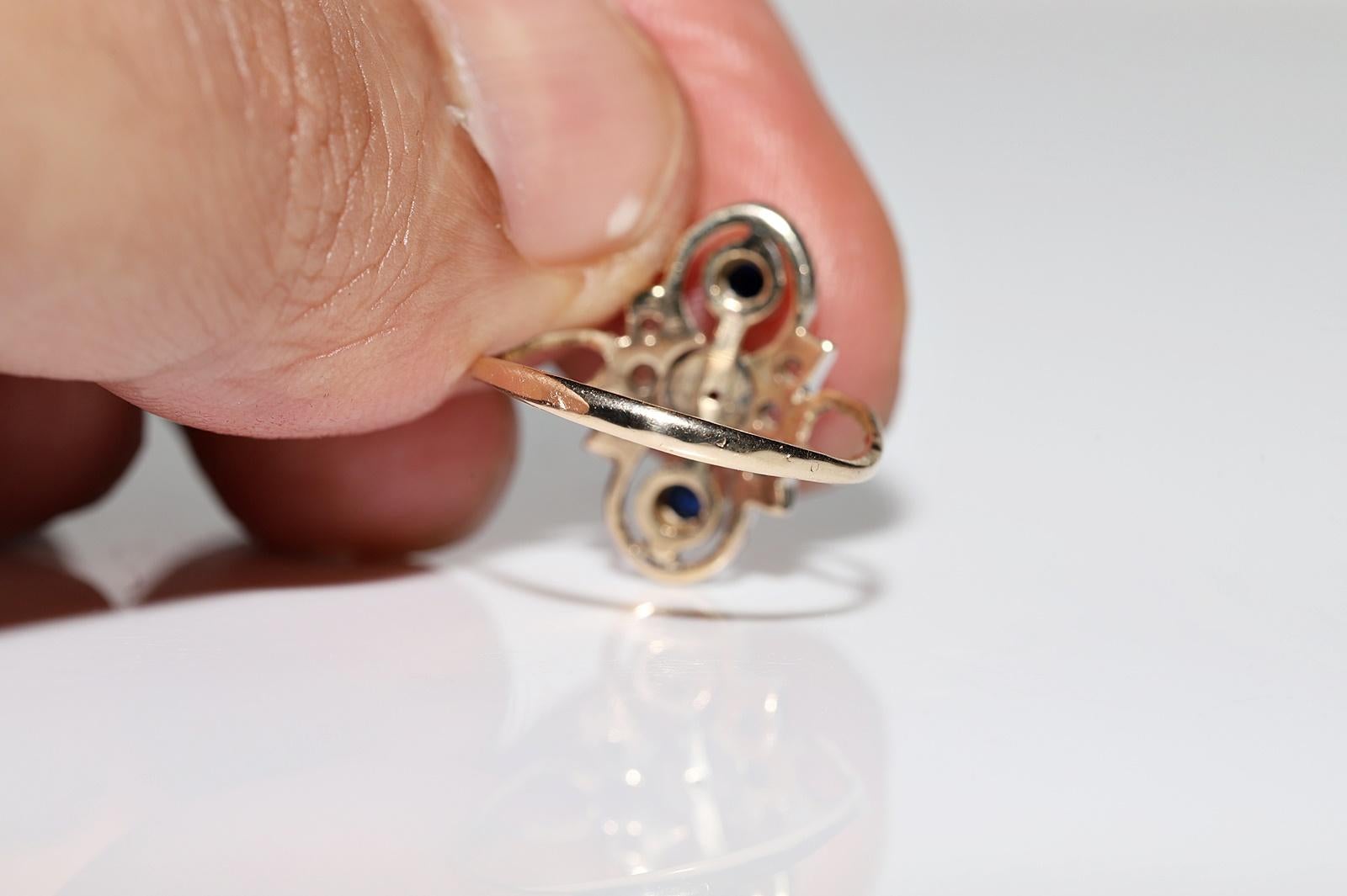 Antiker Ring, um 1900, 8 Karat Gold, Platin, Silber, natürlicher Diamant, Saphir und Rubin im Angebot 5