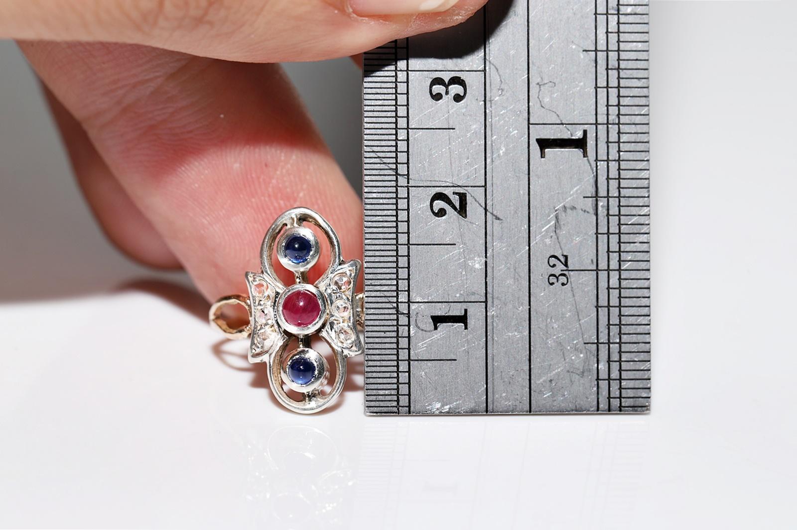 Antique Circa 1900s 8k Gold Top Silver Natural Diamond Sapphire And Ruby Ring For Sale 8