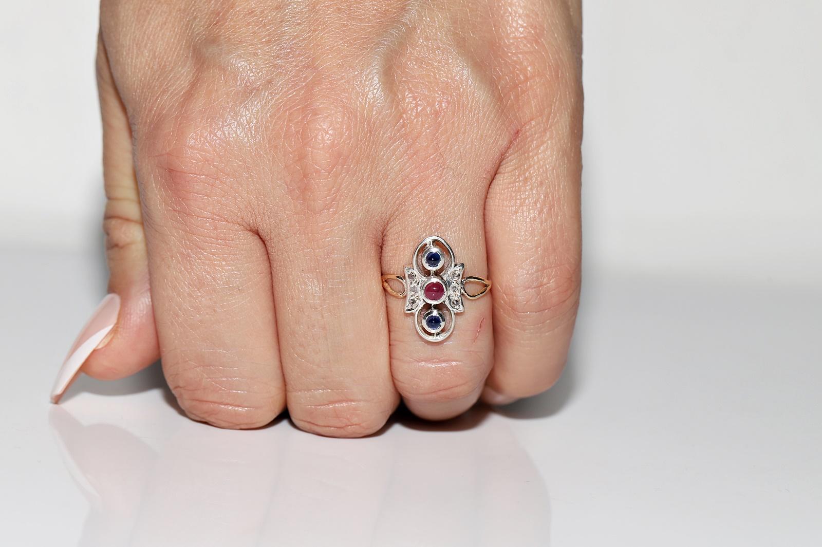 Antiker Ring, um 1900, 8 Karat Gold, Platin, Silber, natürlicher Diamant, Saphir und Rubin (Spätviktorianisch) im Angebot