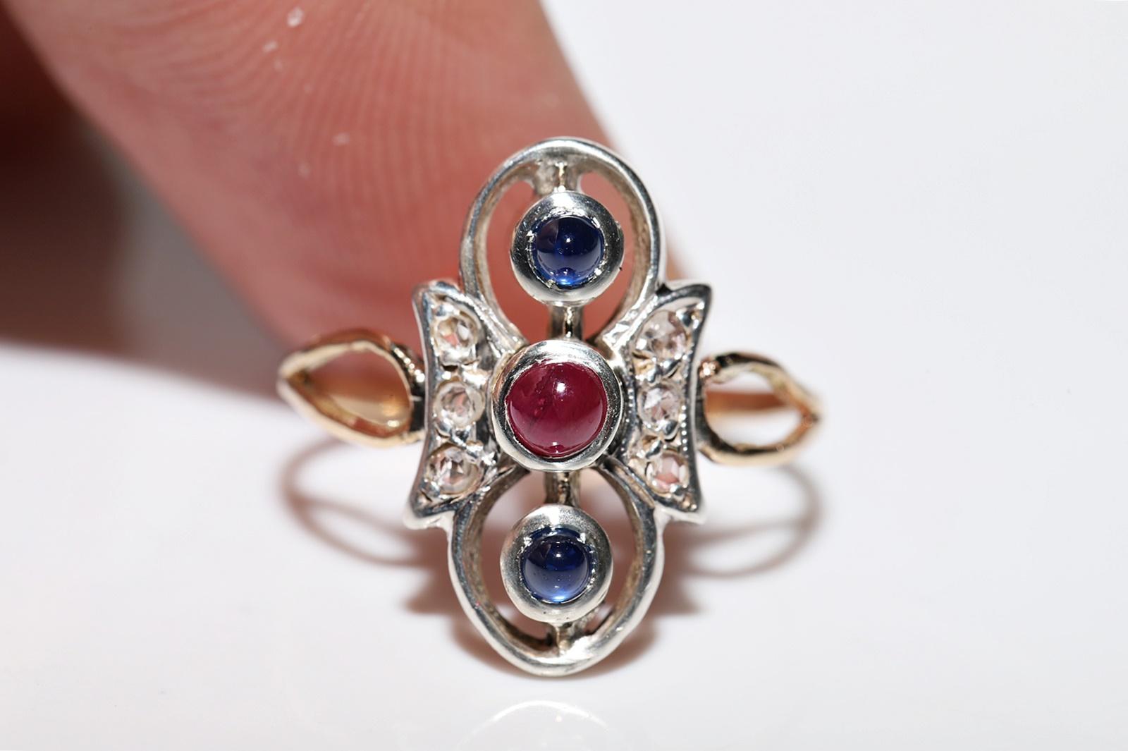 Antique Circa 1900s 8k Gold Top Silver Natural Diamond Sapphire And Ruby Ring For Sale 1