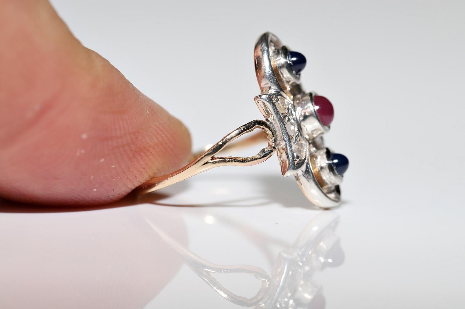 Antique Circa 1900s 8k Gold Top Silver Natural Diamond Sapphire And Ruby Ring For Sale 3