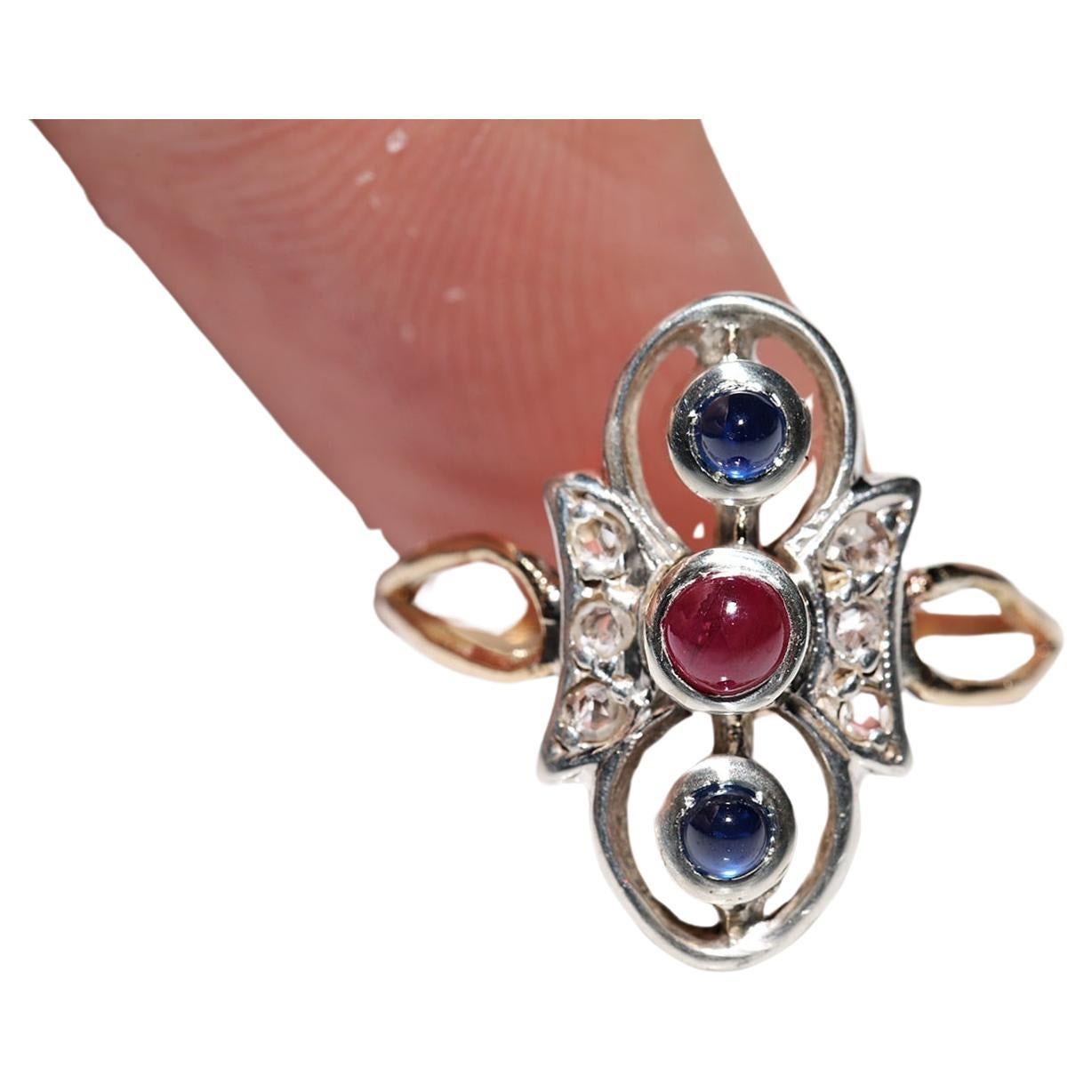 Antique Circa 1900s 8k Gold Top Silver Natural Diamond Sapphire And Ruby Ring For Sale
