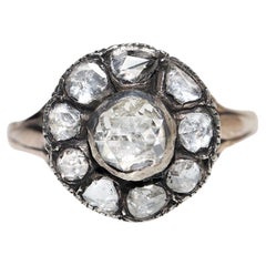 Antiker 8k Gold Top Silber Natürlicher Rosenschliff Diamant Dekorierter Ring, um 1900er Jahre