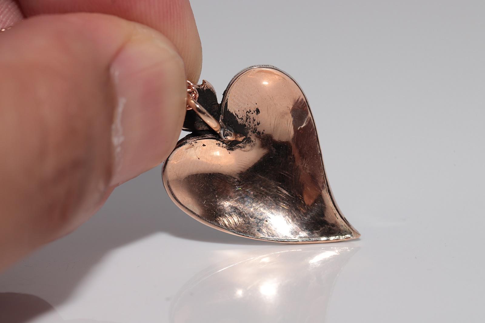 Antique Circa 1900s 8k Gold Top Silver Natural Rose Cut Diamond Heart Necklace en vente 9