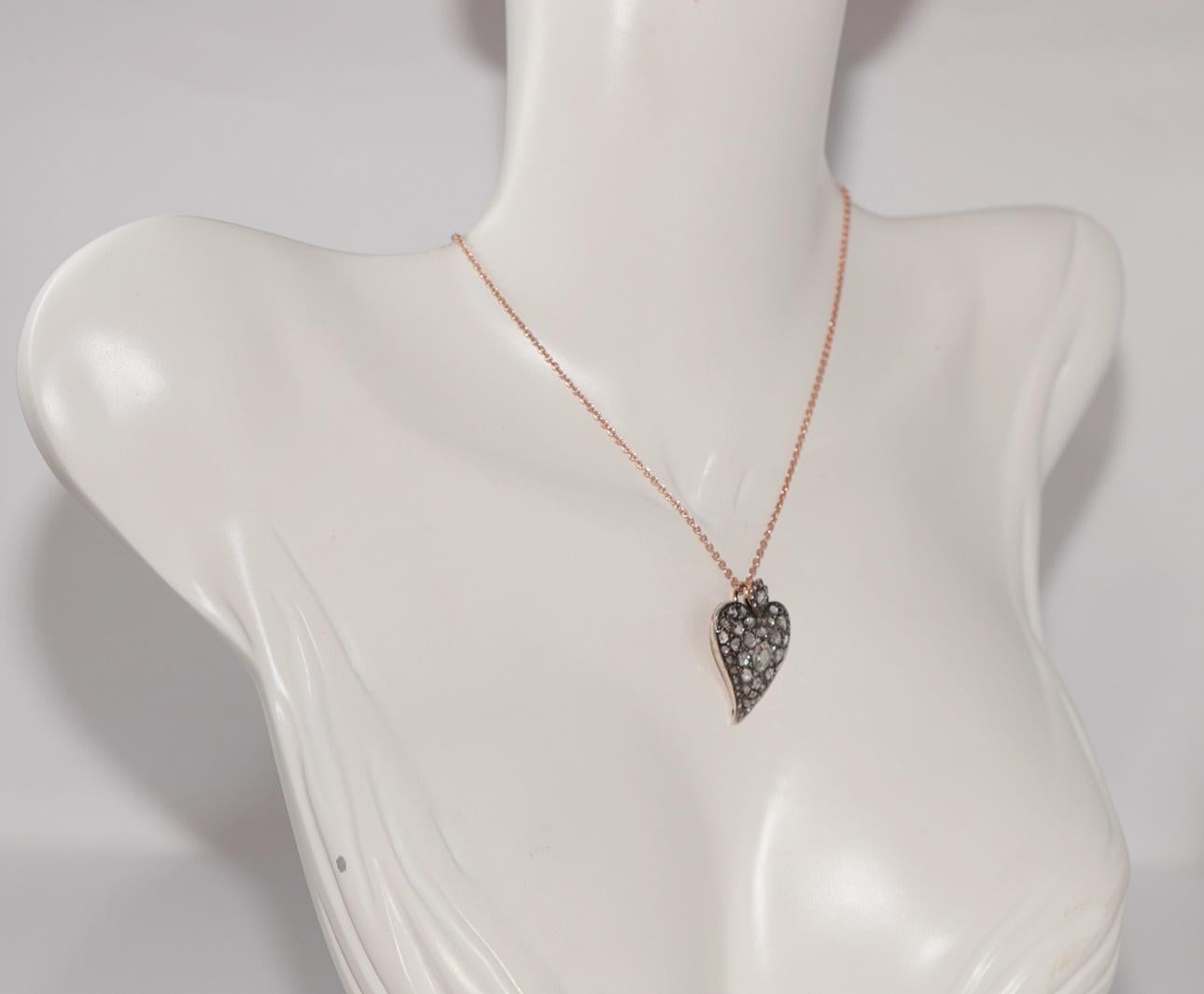 Antique Circa 1900s 8k Gold Top Silver Natural Rose Cut Diamond Heart Necklace Bon état - En vente à Fatih/İstanbul, 34