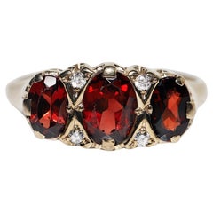 Antique Circa 1900s 9k Gold Natural Diamond And Garnet Decorated Ring