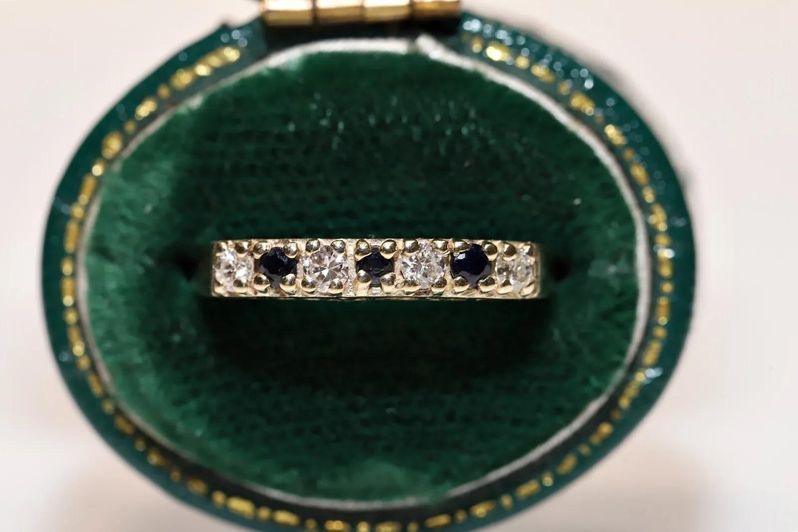 Antiker Ring aus 9 Karat Gold mit natürlichem Diamant und Saphir, um 1900, dekoriert  im Angebot 2