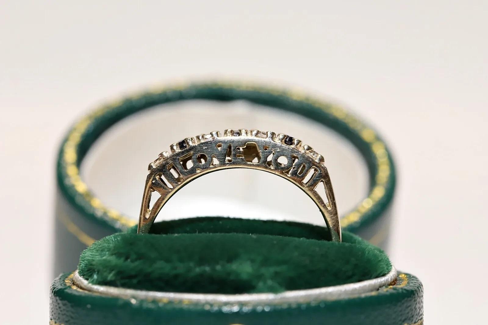 Antiker Ring aus 9 Karat Gold mit natürlichem Diamant und Saphir, um 1900, dekoriert  im Angebot 3