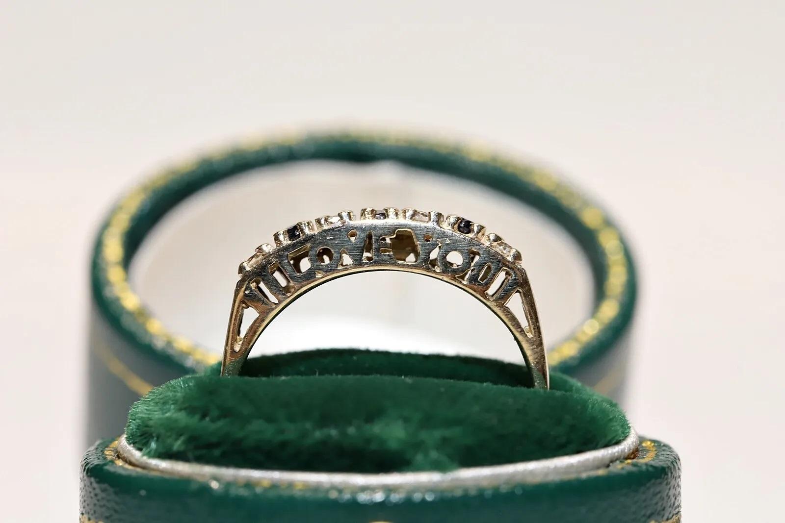 Antiker Ring aus 9 Karat Gold mit natürlichem Diamanten und Saphiren, um 1900 im Angebot 3