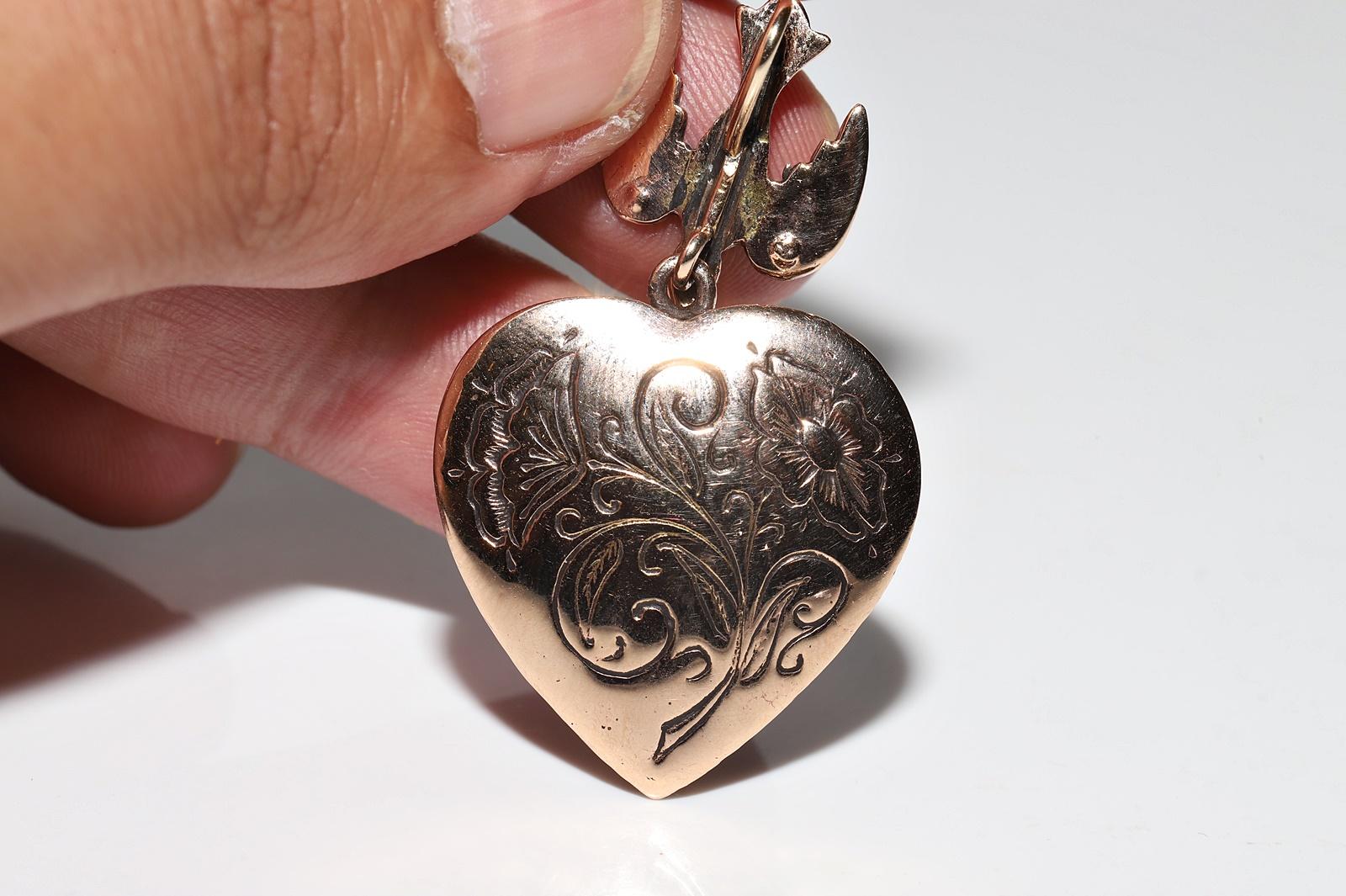 Pendentif cœur oiseau ancien des années 1900 en or 9 carats avec diamants naturels taille rose en vente 6